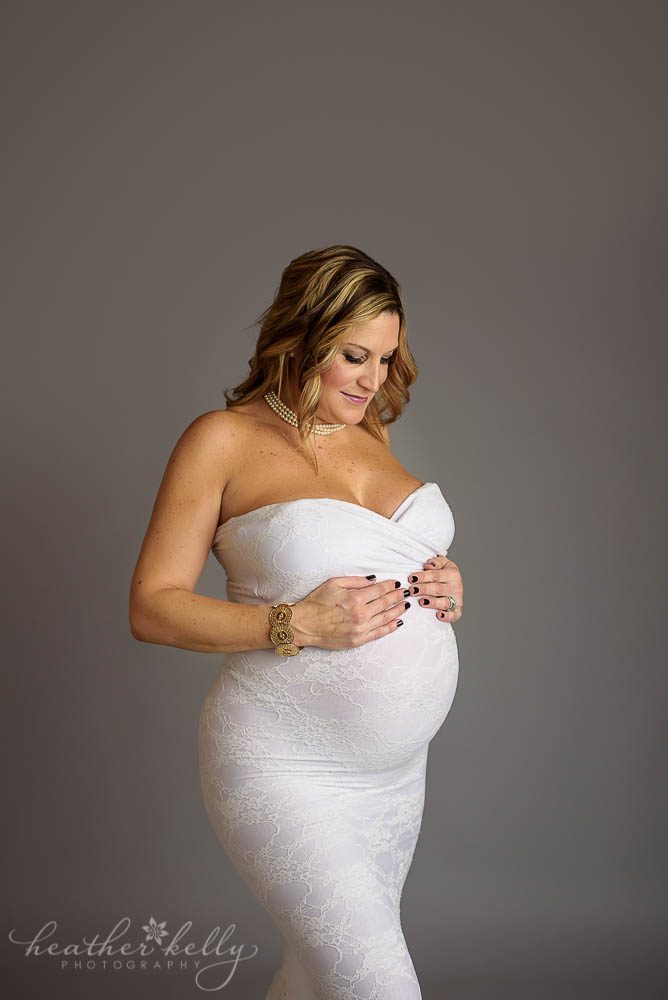 36 weeks pregnant mom in beautiful gown for pregnancy photos fairfield county