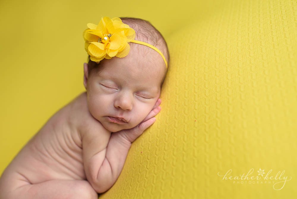 newborn photography. Baby girl on yellow. newtown ct twins. 
