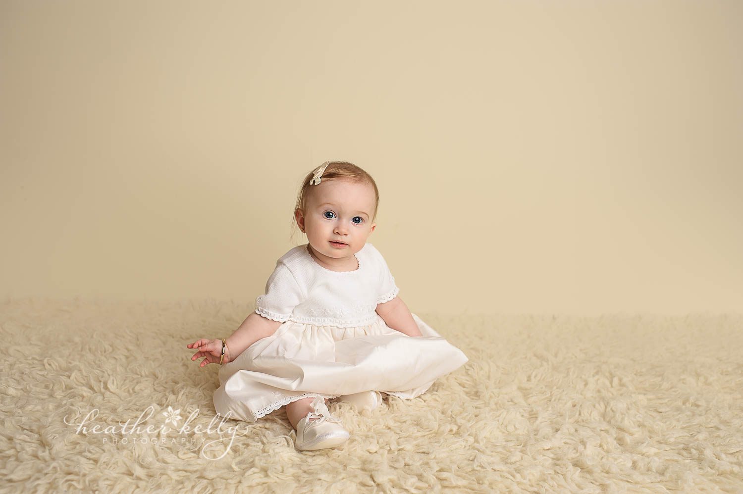 7 month old sitting for photography session. Baptism portrait photography CT baby photographer heather kelly photography