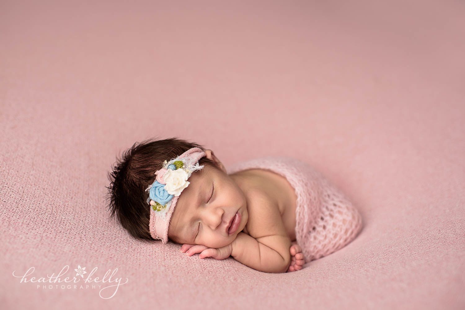 taco pose newborn photography. baby girl with pink wrap. monroe ct newborn photography