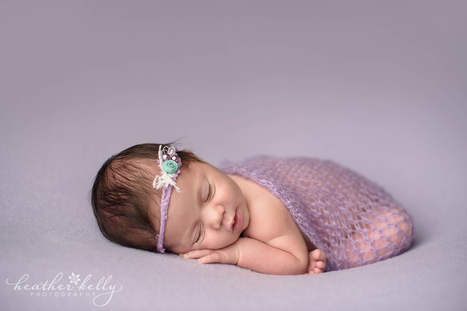 ct newborn photography. Baby girl photo in taco pose. lavender and aqua. Weston CT newborn