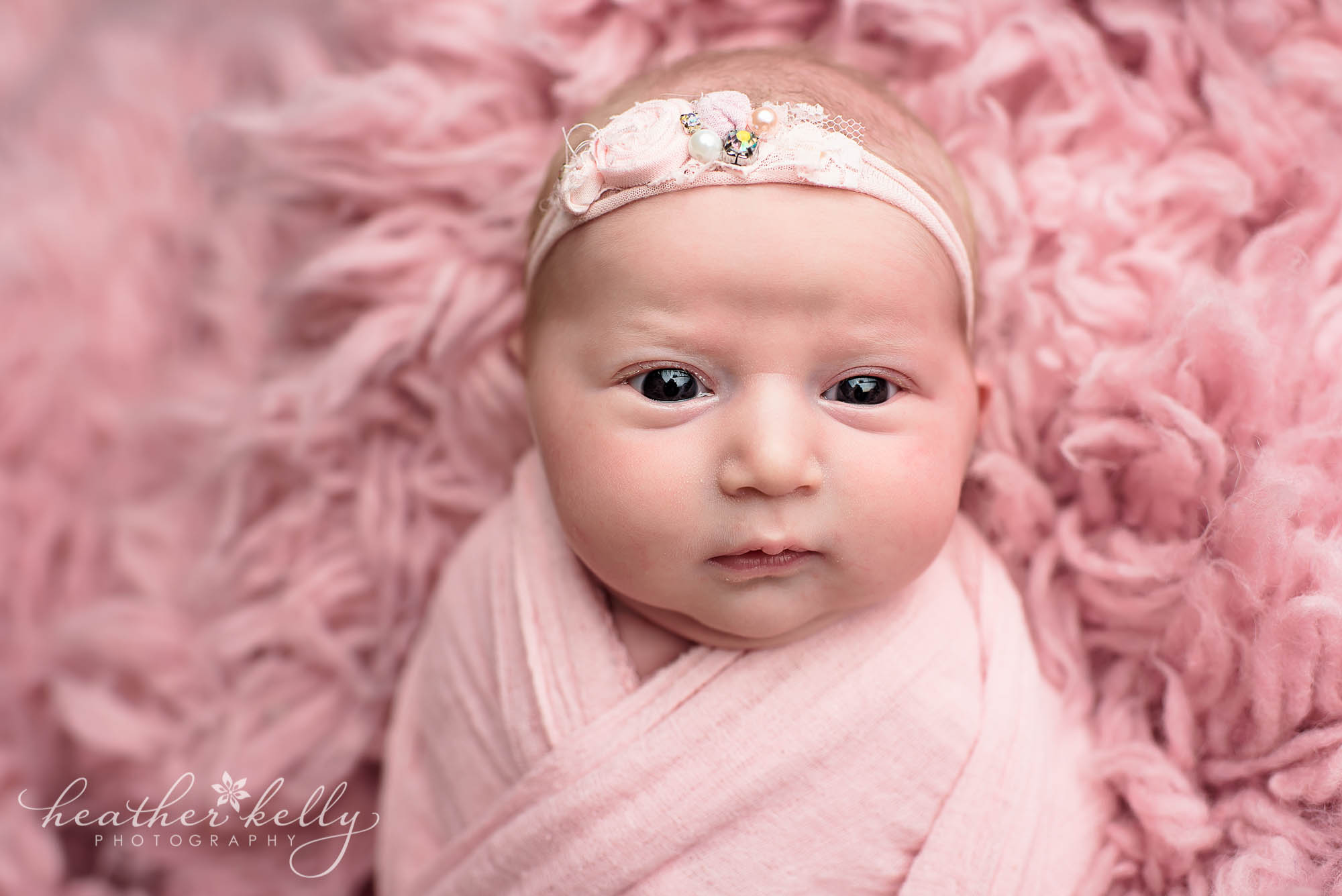 awake close up pink newborn girl. newtown newborn girl. ct photography