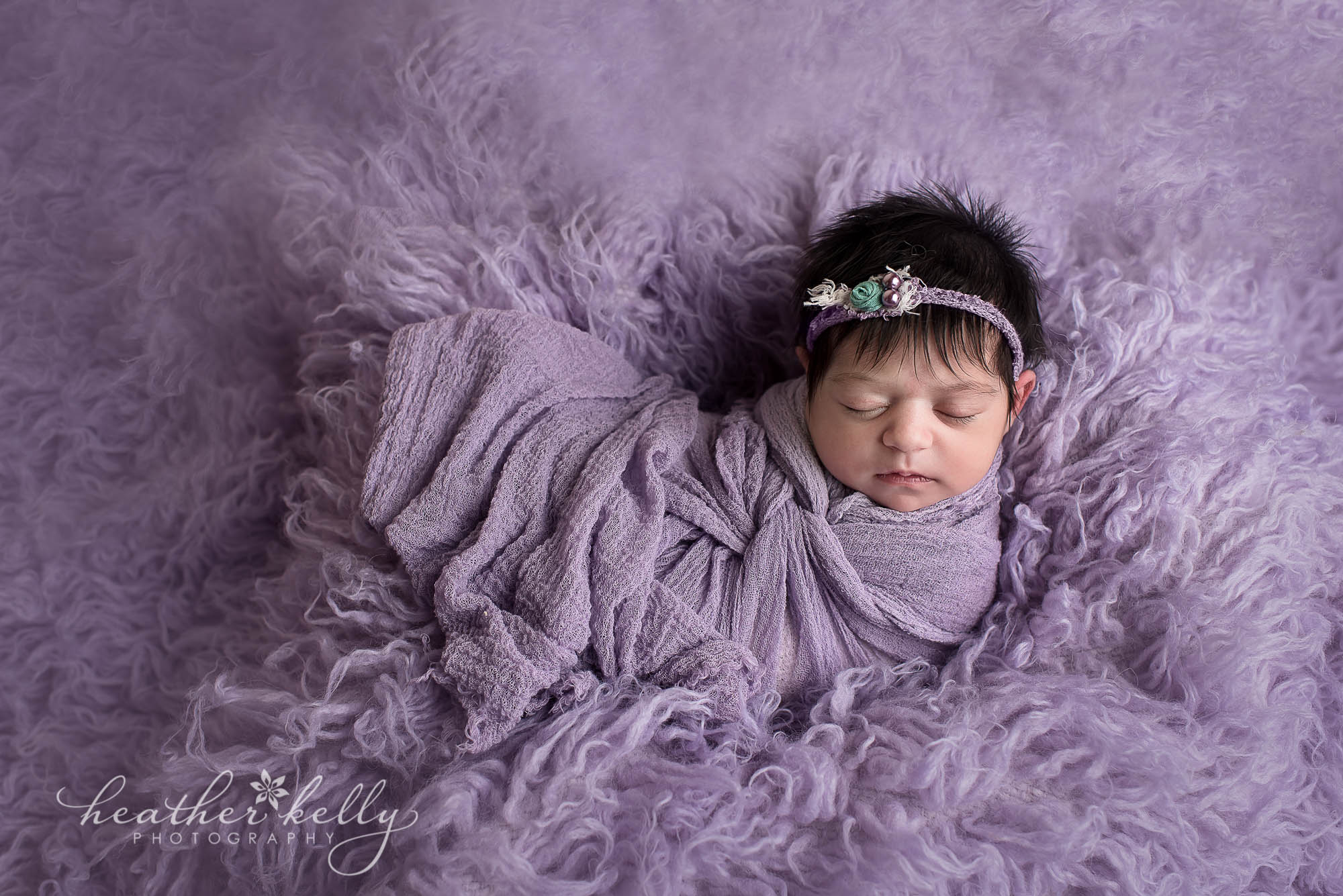 9 day newborn girl wrapped in purple. milford ct newborn photography