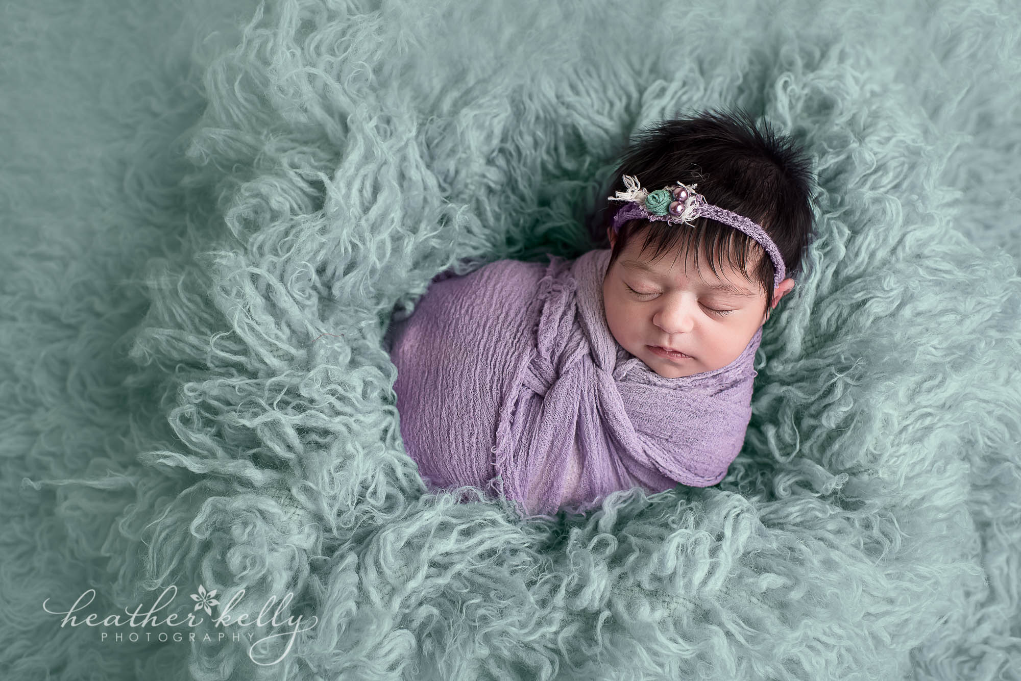 purple and aqua newborn photo. milford ct photography