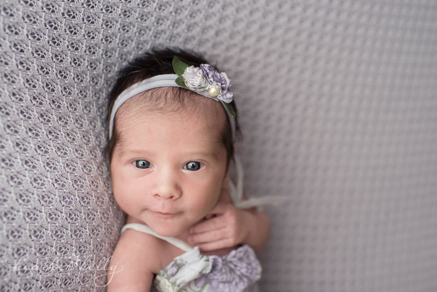 awake newborn girl in purple. newtown newborn photographer ct. 